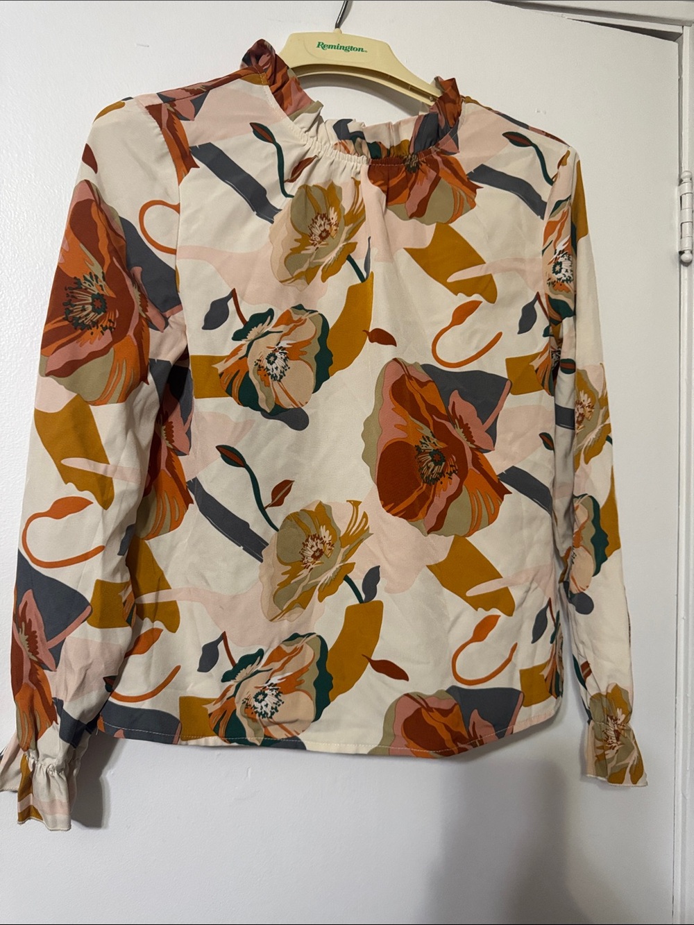 SHEIN Cream Floral Long-Sleeve Peasant Blouse with Rust & Mustard Accents